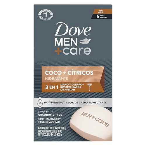 Dove Men+Care Hidratante Coco + C?tricos Hand & Body Face + Shave Bar 6 Count for Hydrated Skin 3.75 oz