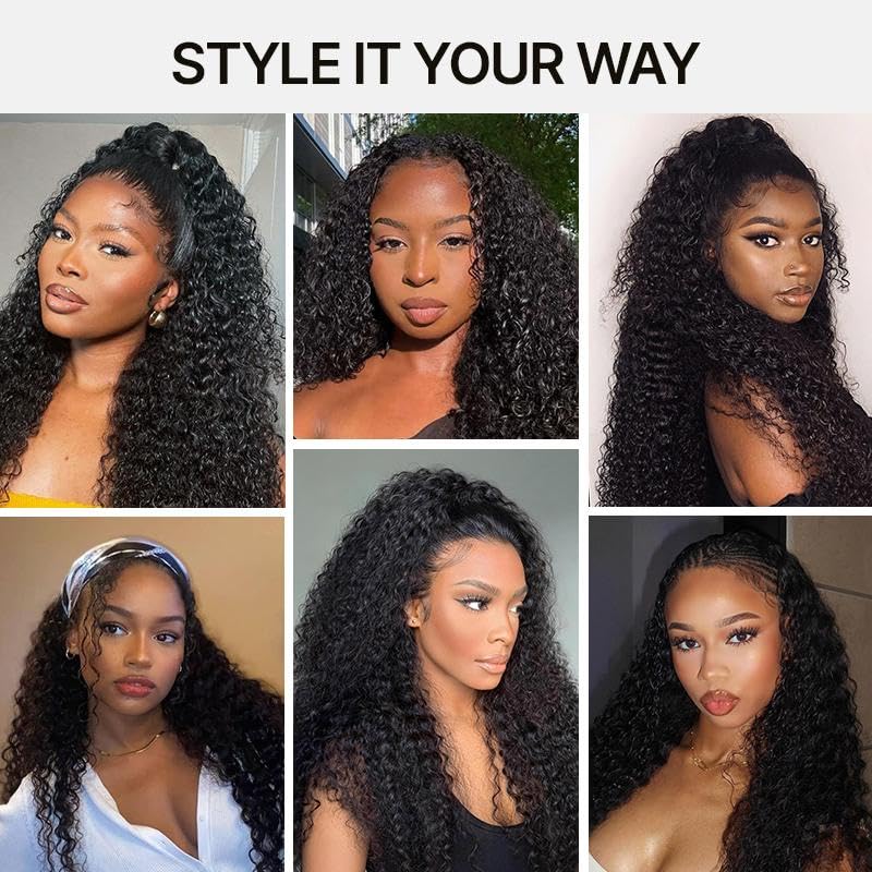 Frodio 18-Inch Kinky Curly Half Wig with 200% Density, Glueless, Boho Waves