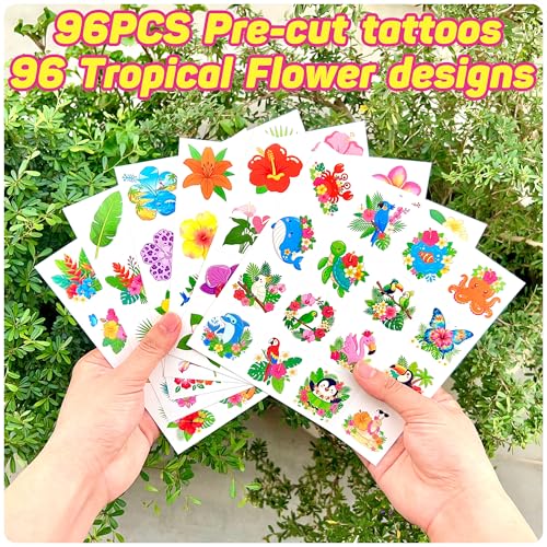 96 Tropical Flower Temporary Tattoos - Hibiscus Party Favors