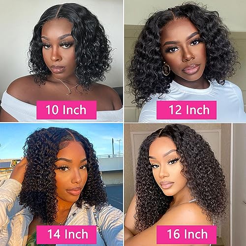 GOLFMAX Wear and Go Glueless Wigs Human Hair Pre Plucked Pre Cut Short Bob Wigs With Elastic Band For Black Women Deep Wave Curly 4x4 Closure Wig Water Wave Wigs Human Hair 12 Inch