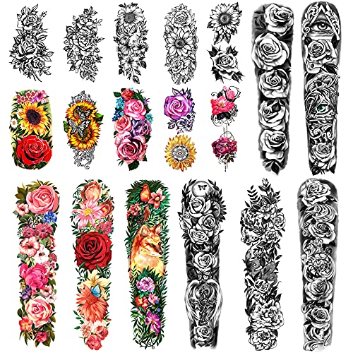 Waterproof Temporary Tattoo Sleeves for Women, 18 Sheets
