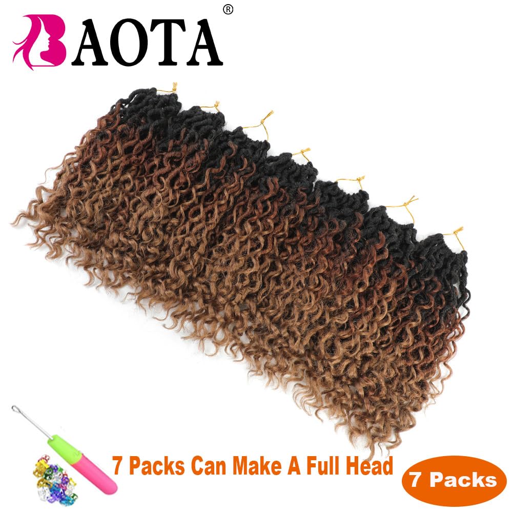 BAOTA Goddess Locs Crochet Hair 10 Inch 7 Packs Faux Locs Crochet Hair for Black Women Pre Looped Crochet Hair with Curly Ends River Locs Boho Style Hair Extensions T30/27 Color