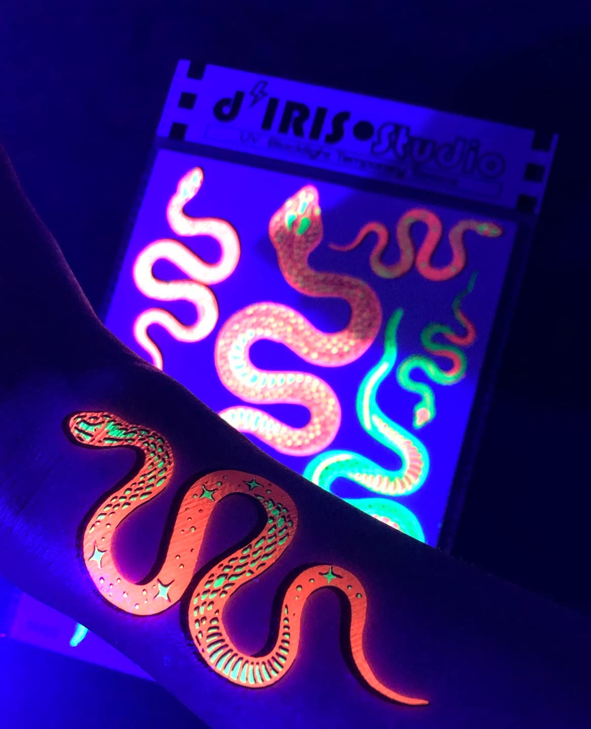 Blacklight Glow Party Temporary Tattoo-1 Sheet - Cobra