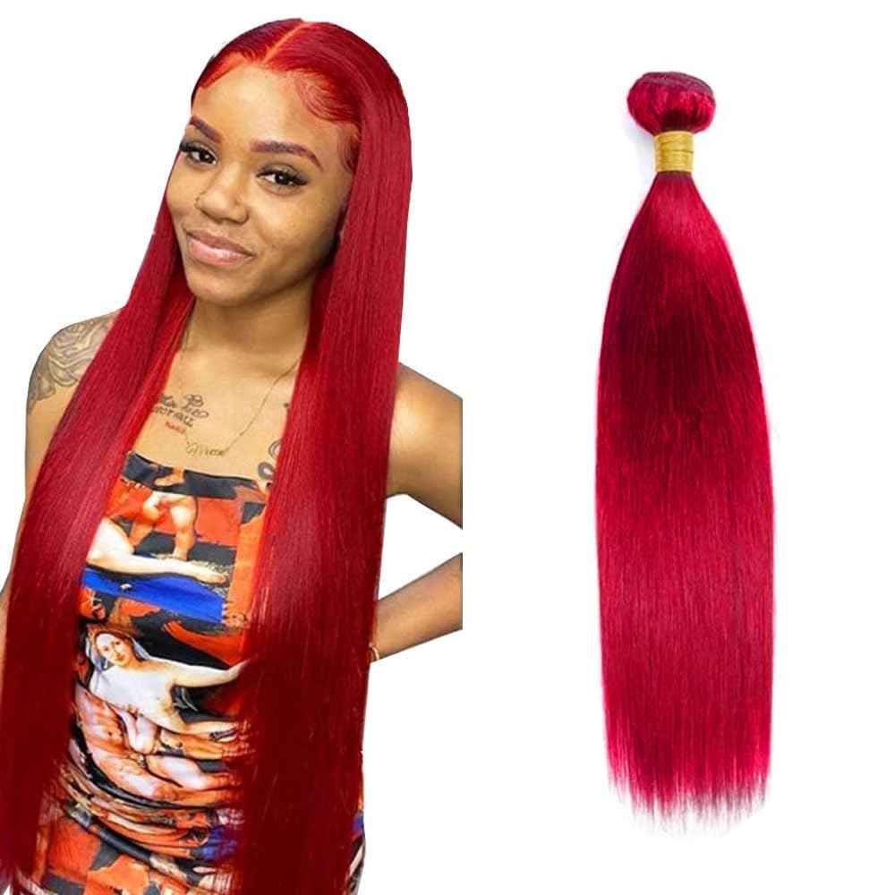 Burgundy Straight Bundles Red Human Hair Bundles Brazilian Grade 8A Virgin Hair 28 Inch Red Human Hair Bundle 100g/Pc