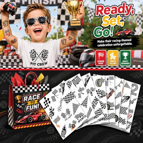 96 PCS Checkered Flag Temporary Tattoos for Kids Party Favors