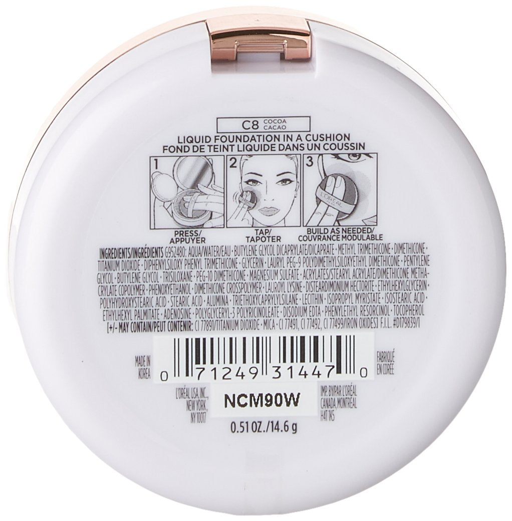 L'Oréal Paris True Match Lumi Cushion Foundation, C8 Cocoa, 0.51 oz.