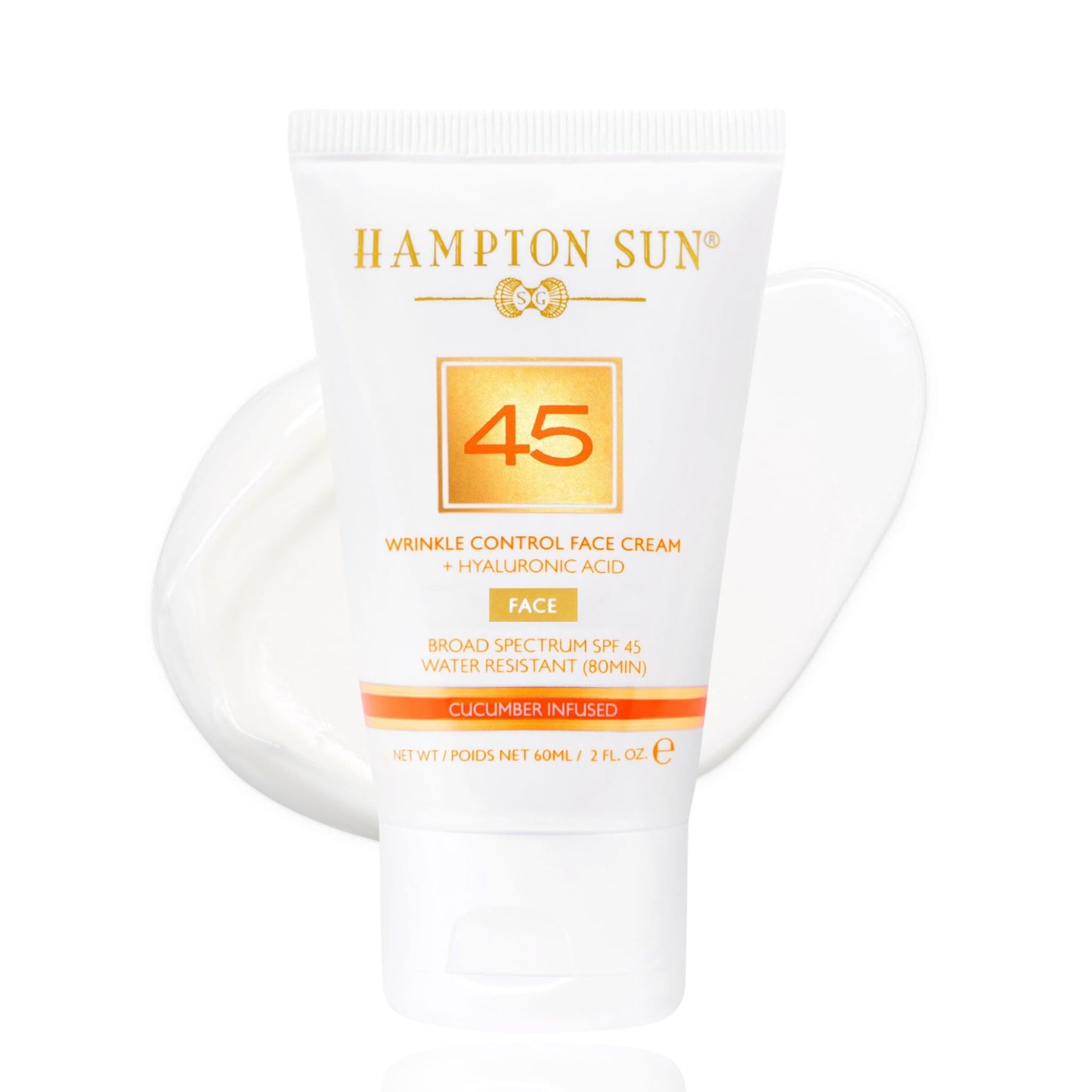 Hampton Sun SPF 45 Wrinkle Control Face Cream | Daily Moisturizer + Sunscreen | Plumps, Hydrates, Brightens with Hyaluronic Acid + Organic Cucumber Extract | Broad Spectrum | Glowy, Dewy Finish