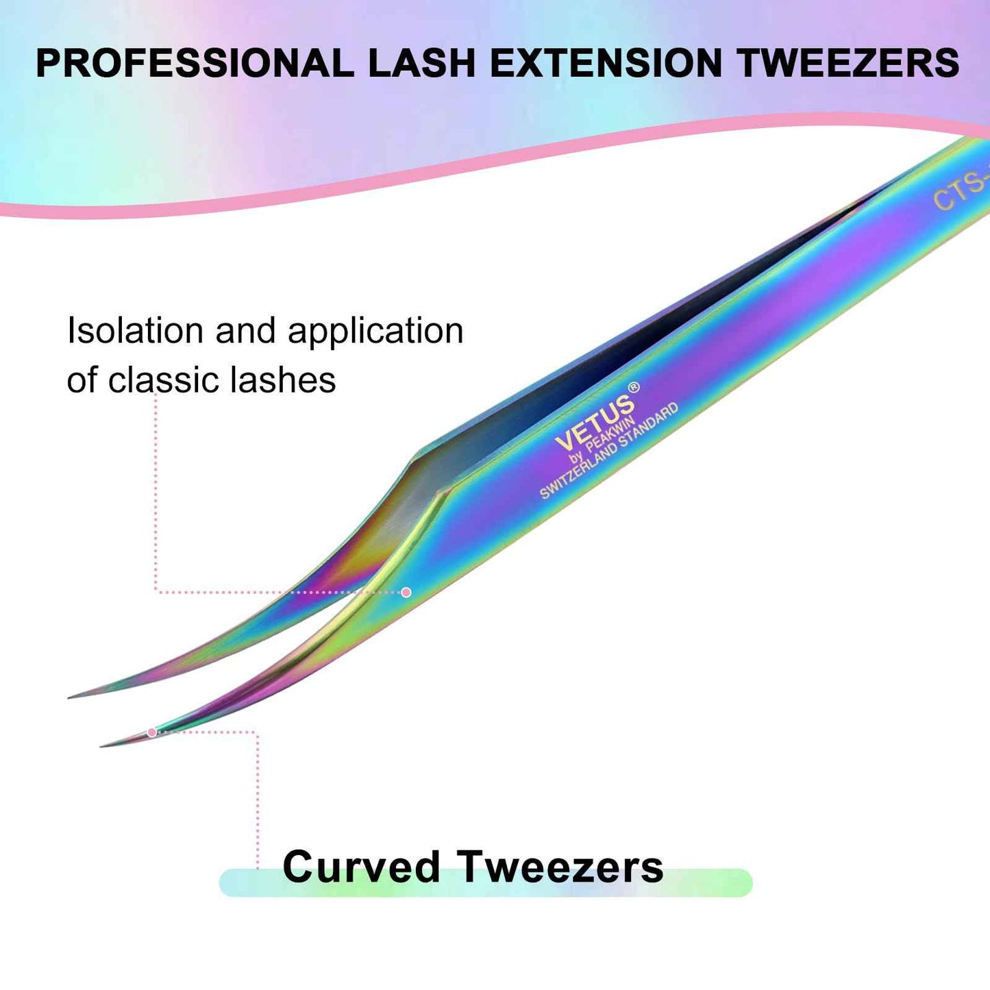 EMEDA Eyelash Tweezers - Dolphin Lash Extension Tweezers With Fiber Tip - Stainless Steel for Lash Artists and Beginners