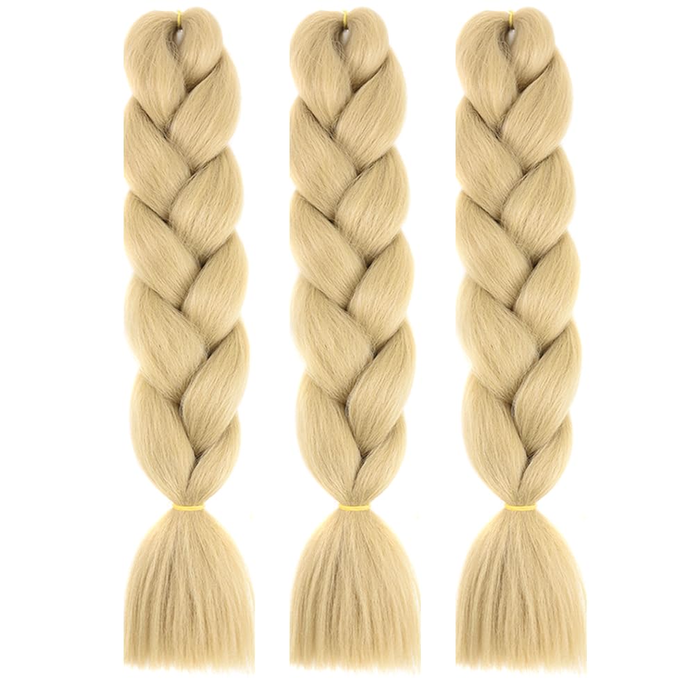 BALINGHAIR Braiding Hair Extensions Blonde Kanekalon Braids Hair Hot Water Setting (24#-3Packs)