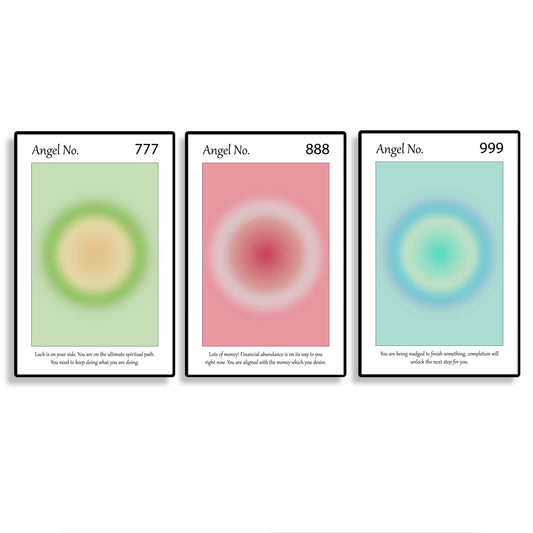 Gradient Aura Angel Numbers Poster Sets for Room Aesthetic Inspirational Quotes Wall Art Paintings Abstract Minimalist Room Wall Decor - 11x17in LAMINATED - No Frame (777, 888, 999 - Angel Numbers)