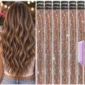 18 Pcs Coffee Gold Clip-In Hair Tinsel Extensions - Glitter Kit