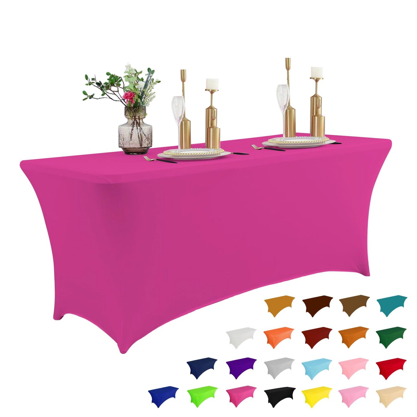 IVAPUPU 4FT Table Cloth for Rectangular Fitted Events Stretch Fuchsia Table Covers Washable Table Cover Spandex Tablecloth Table Protector for Party, Wedding, Cocktail, Banquet, Festival