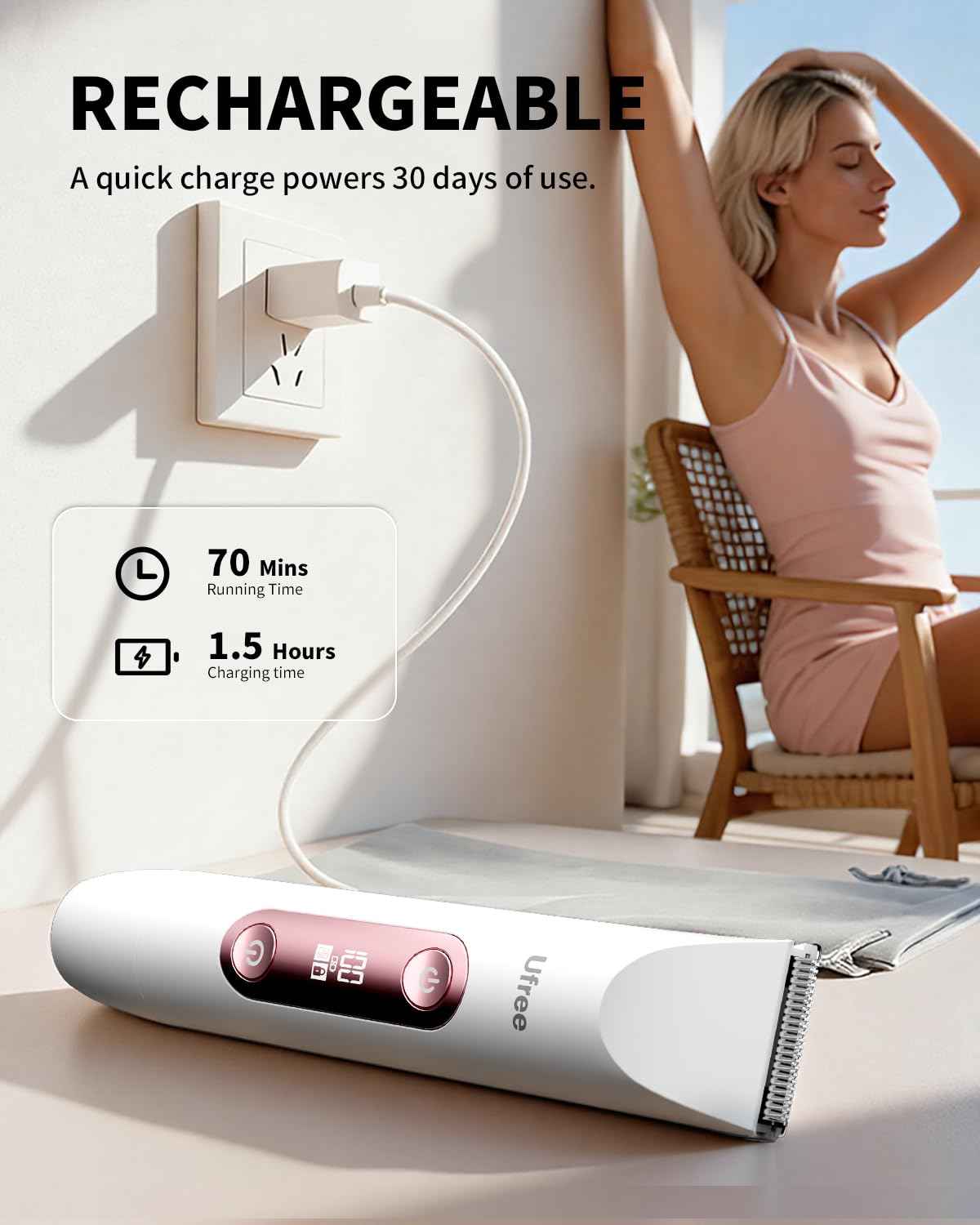 Ufree Bikini Trimmer Electric Razors for Women Dual Head, Pubic Body Hair Trimmer Electric Shaver for Face, Legs, Arm, Rechargeable Lady Shaver Waterproof, Summer Grooming Kit, Gifts for Her