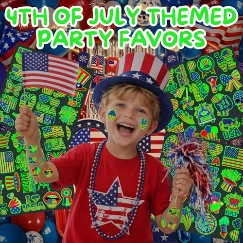 80pcs Luminous 4th of July Temporary Tattoos, Glow-in-Dark Patriotic