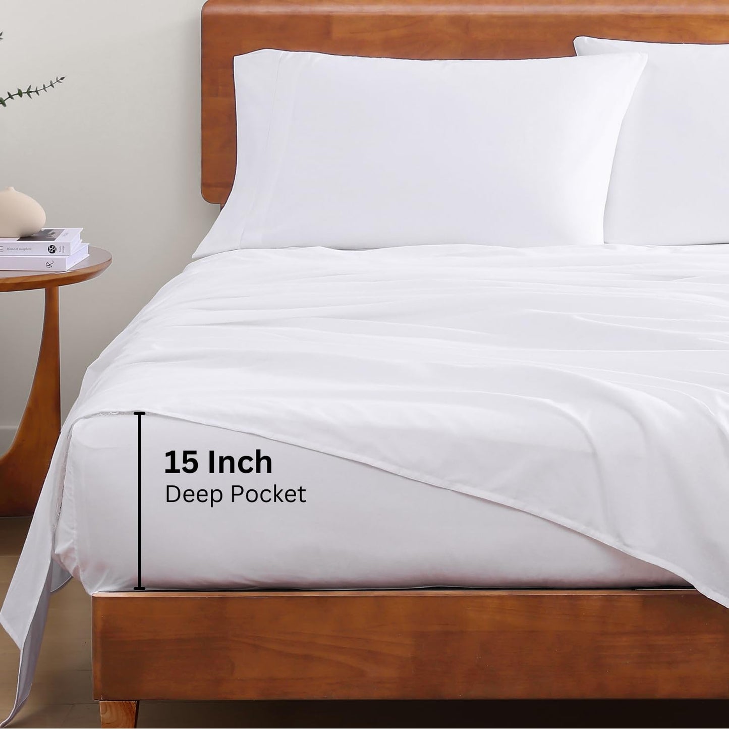 LANE LINEN 100% Organic Cotton White Twin XL Sheets Set 3-Piece Pure Percale Soft Bedding Breathable Fits Mattress Upto 15" Deep