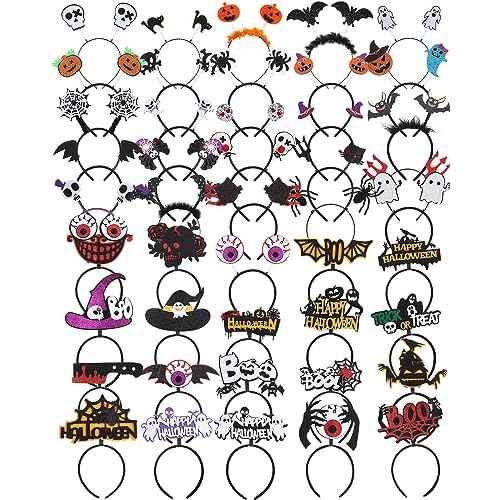Retrowavy 45 Pcs Halloween Headband Headwear for Party Favors Women Halloween Headbands Witch Hat Assorted Boppers Demon Skull Ghost Tiny Witch Headband Pumpkin Spider Web Headwear for Adults Cosplay