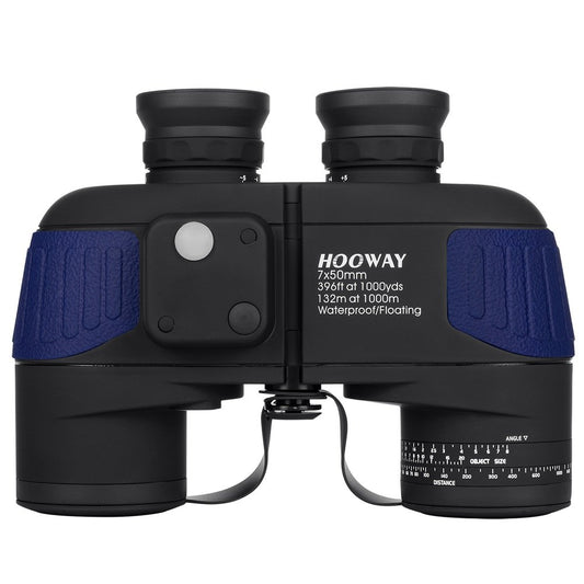 Waterproof Fogproof Military Marine Binoculars,Hooway 7x50 Binoculars with w/Internal Rangefinder & Compass for Navigation,Boating,Bird Watching(Blue)