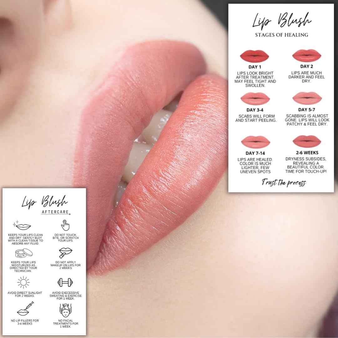 Lip Blush Aftercare Instruction Cards | 50 pack 2 x 3.5 Inch business card size | Lip Blush Permanent Makeup Tattoo Aftercare