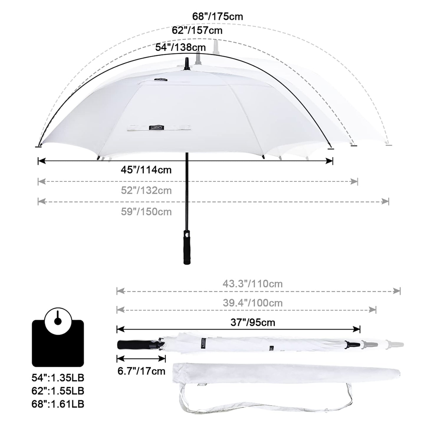 G4Free 54 Inch Automatic Open Golf Umbrella Windproof Extra Large Oversize Double Canopy Vented Windproof Waterproof Stick Umbrellas for Men (White)