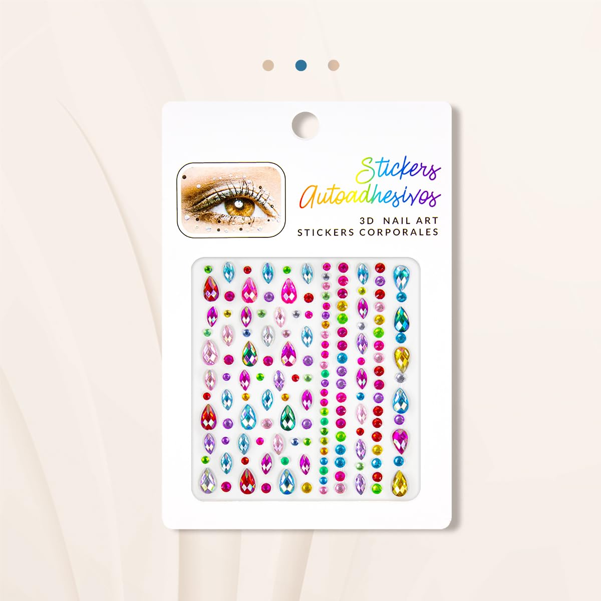 2PCS Face Gems Eye Jewels Stickers Self Adhesive Rhinestones Gems Crystals Pearls Decal Rainbow Rhinestone for Makeup Hair Body Stick Gems for Women Festival Accessory and Nail Art Decoration