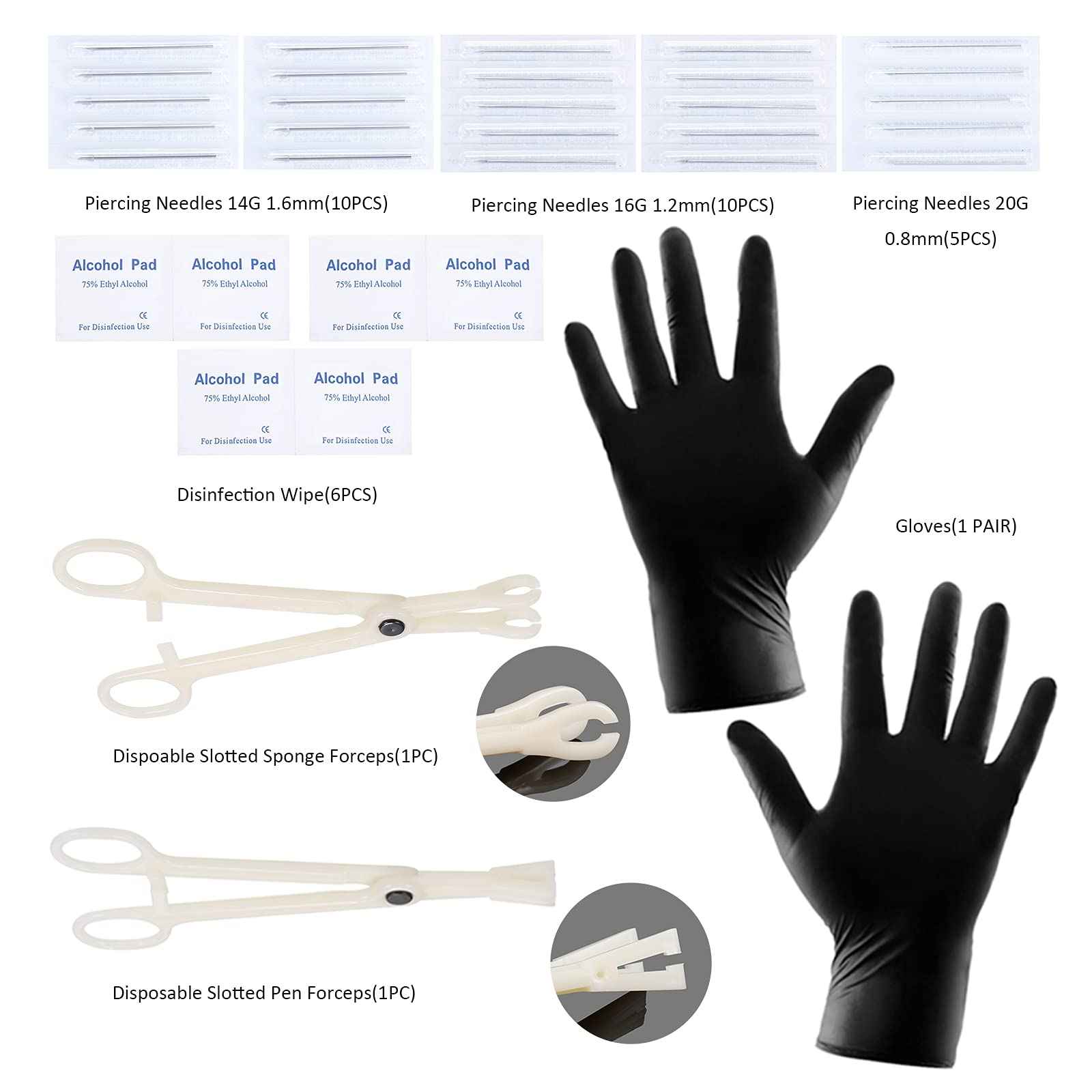 Oveta 100PCS Piercing Kit Stainless Steel 14G 16G 20G Nose Studs Lip Tongue Trague Cartilage Helix Daith Eyebrow Belly Button Ring Body Piercing Jewelry