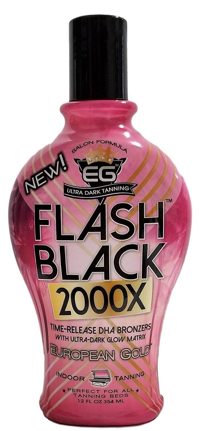 European Gold Flash Black 2000X Indoor Tanning Lotion with Time-Release DHA Bronzers, 12 Ounce