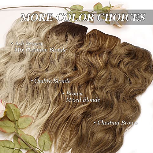 MORICA Invisible Wire Hair Extensions - 20 Inch Halo Hair Extension Long Wavy Synthetic Hairpiece with Transparent Wire Adjustable Size, 4 Secure Clips for Women (Ash Blonde Mixed Light Blonde,20Inch)