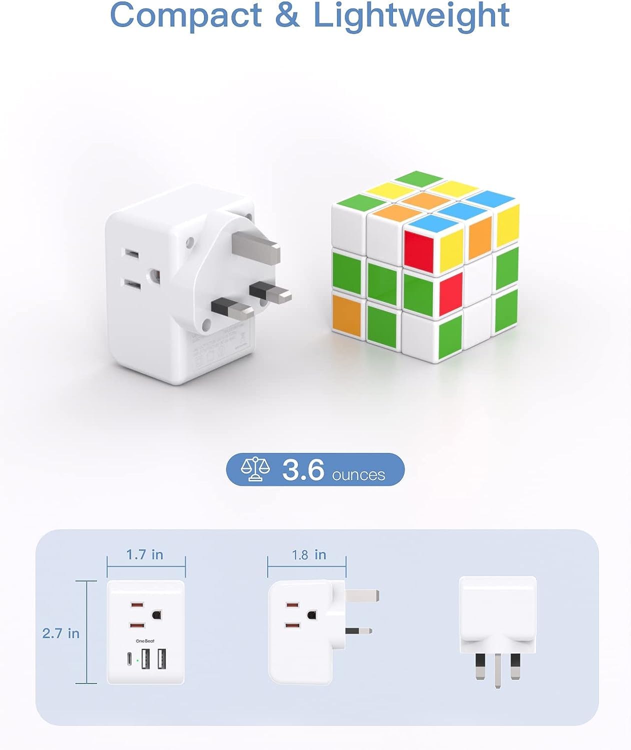 2 Pack US to UK Ireland Travel Plug Adapter, Type G Power Plug Adapter with 3 Outlets 3 USB Ports(1USB C), European Travel Plug Adapter for USA to England London Scotland British Qatar Irish Hongkong