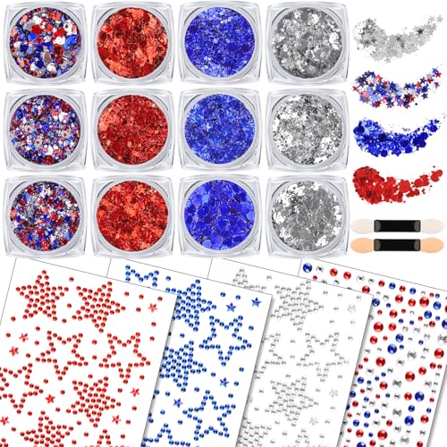 Patriotic Face Glitter Gel Set - Red White Blue Body Gems