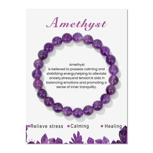 Amethyst Bracelet for Women 8mm Handmade Amethyst Crystal Bracelet Natural Stone Gemstone Bracelet Amethyst Healing Bracelets Stretch Beaded Bracelets Amethyst Jewelry for Women Girls