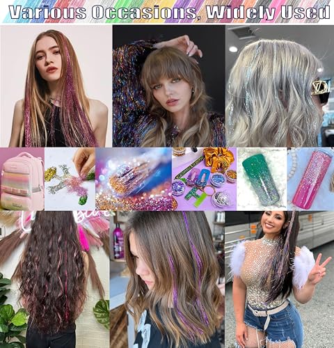 CHENZI Red 48 Inch Hair Tinsel Extensions Fairy Hair Kit for Vibrant Hairstyles
