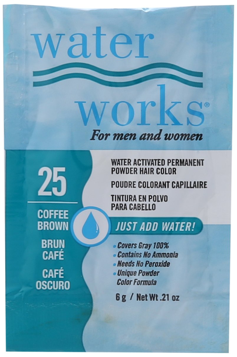 Water Works Water Activated Permanent Powder Hair Color for Men and Women, 25 Coffee Brown