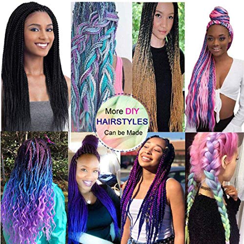 Xiaofeng Braiding Hair Extensions for Women 6 Packs 100g/Pack 24Inch High Temperature Ombre Jumbo Synthetic Braiding Hair for Twist Crochet Braids (24 Inch, black-purple red-blue)