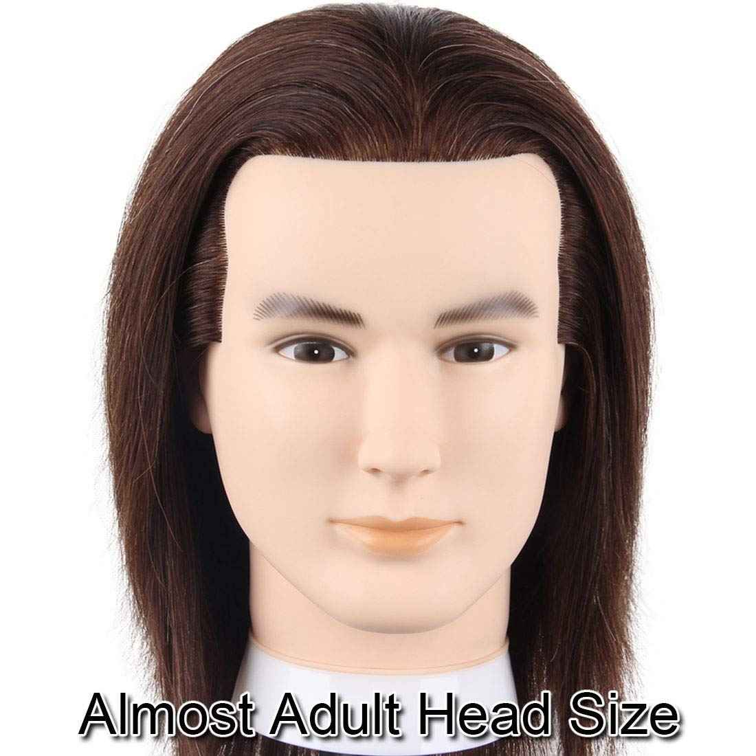 Newshair Male Mannequin Head with 100% Human Hair Haircut Training Head with Thick Hair Hairdresser Manikin Head Doll Head for Hair Styling and Practice Handsome Face Adult Head Size (8-10Inch 3B#)