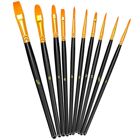 BOSOBO Paint Brushes Set, 10 Pieces Round Pointed Tip Paintbrushes Nylon Hair Artist Acrylic Paint Brushes for Acrylic Oil Watercolor, Face Nail Body Art, Miniature Detailing & Rock Painting, Black