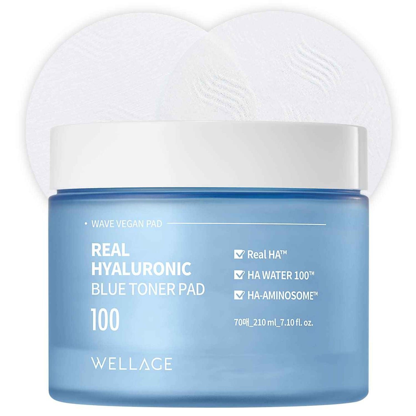 WELLAGE Real Hyaluronic Blue Toner Pad – Korean Skincare Zero Pore Facial Pads 70 Sheets, Hyaluronic Water Jojoba, Quick Soothing & Moisturizing - Hypoallergenic Exfoliating for Skin Smooth