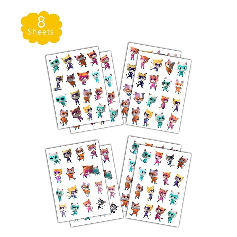 Super Cats Temporary Tattoos for Kids - 8 Sheet Set