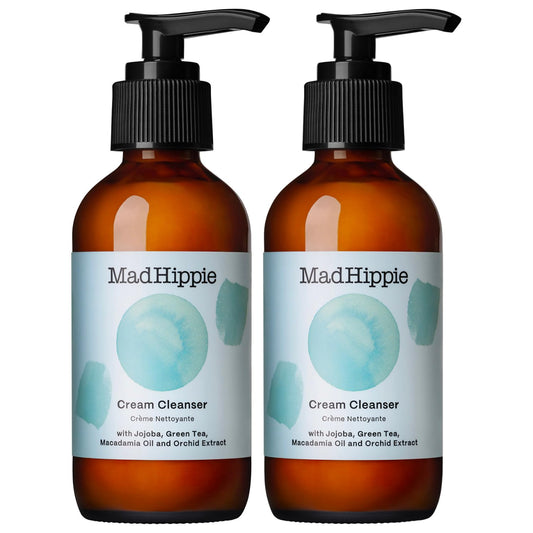 Mad Hippie Cream Cleanser - Facial Cleanser with Jojoba Oil, Green Tea, Orchid Extract, and Hyaluronic Acid, Gentle Face Cleanser for Dry, Sensitive Skin, 4 Fl Oz (Pack of 2) + Skin Care Pillow Pack