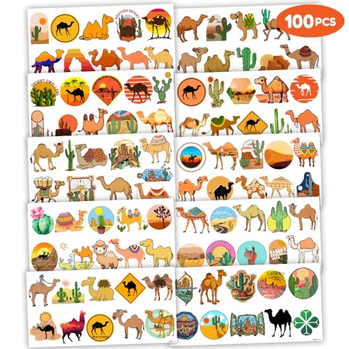Desert Temporary Tattoos Camel Party Decorations Favors Supplies Summer Themed Cute Stickers 10 Sheets 100 PCS Gifts for Baby Girls Boys Class School Carnival