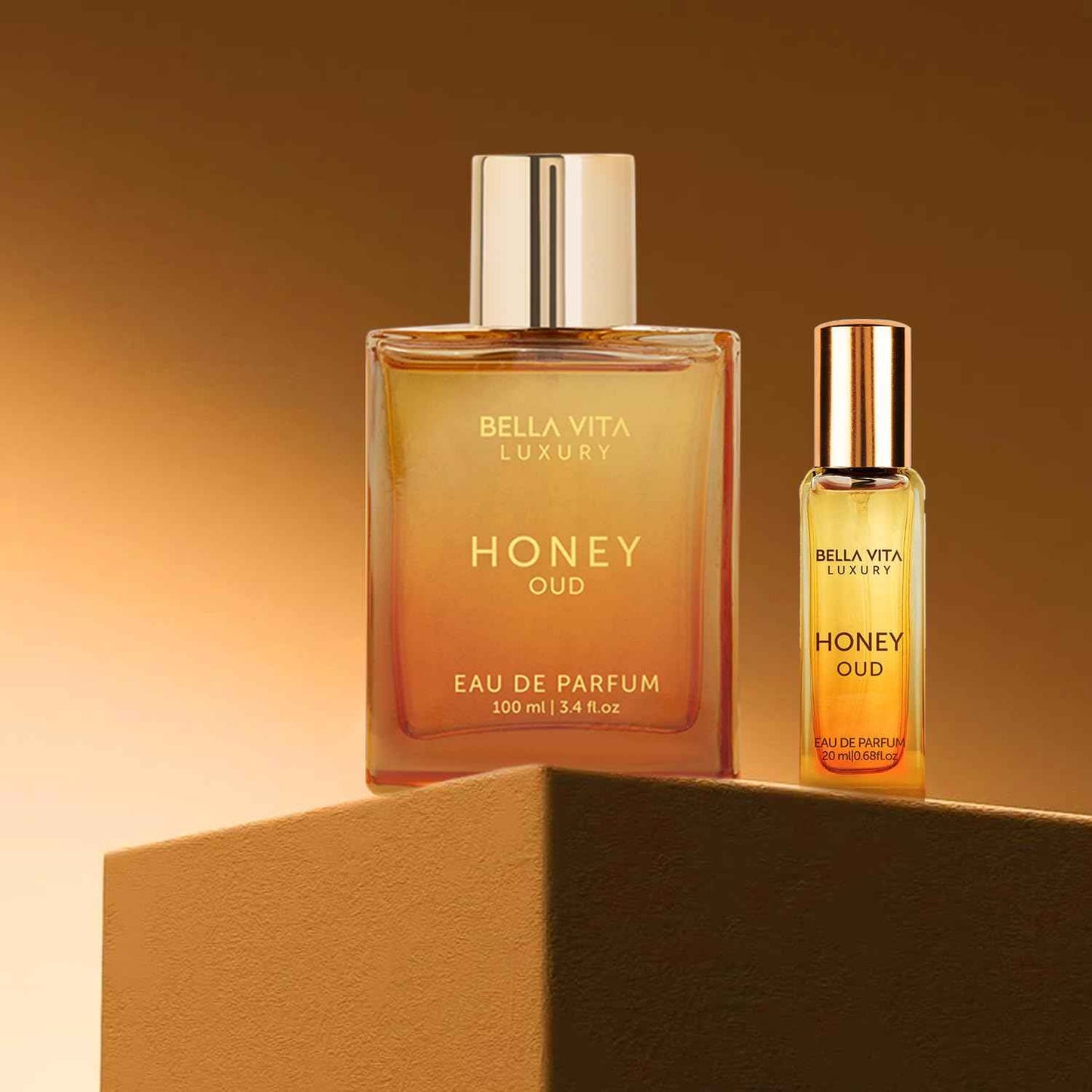BellaVita Honey OUD Perfume for Women & Men 100ml & 20ml | Vanilla, Bergamot & Patchouli Notes | Long-Lasting Arabian Unisex Perfumes for Women & Men | Floral & Spicy Cologne Honey Perfume