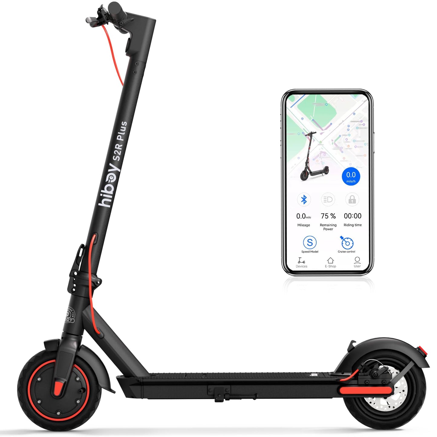 Hiboy S2R Plus Electric Scooter, Upgraded Detachable Battery, 9" Pneumatic Tires, 350W Motor - Max 22 Miles & 19 MPH Portable Folding Commuter E-Scooter for Adults - Dual Brakes with Split Wheels