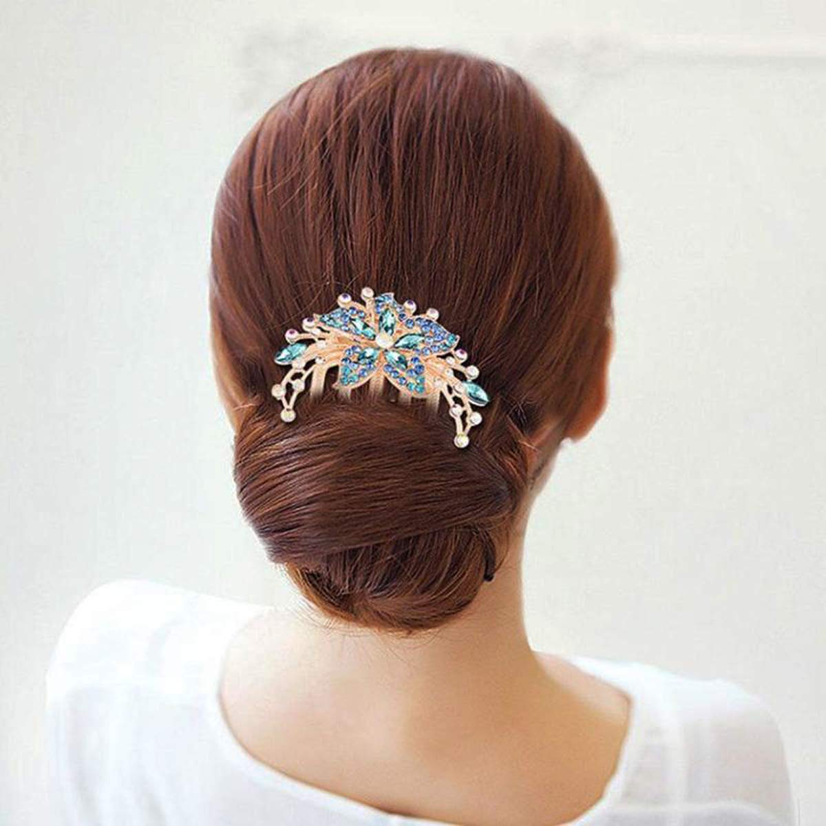 Bleiou Women Hair Comb Rhinestone Crystal Hair Accessories (Blue 1)