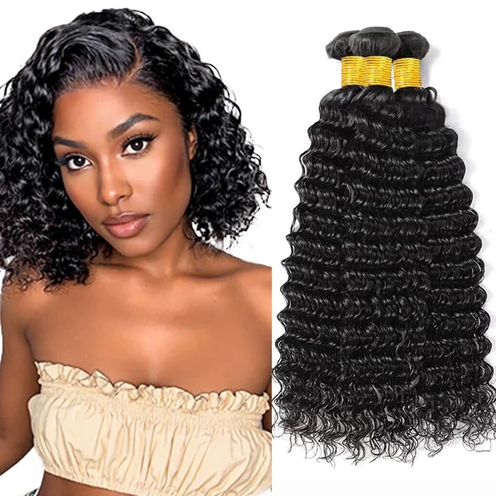 Deep Wave Human Hair Bundles 12 14 16 Inch Virgin Hair 3 Pack