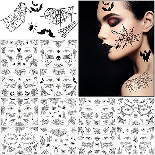 36 Halloween Spider Web Temporary Face Tattoos - 12 Styles