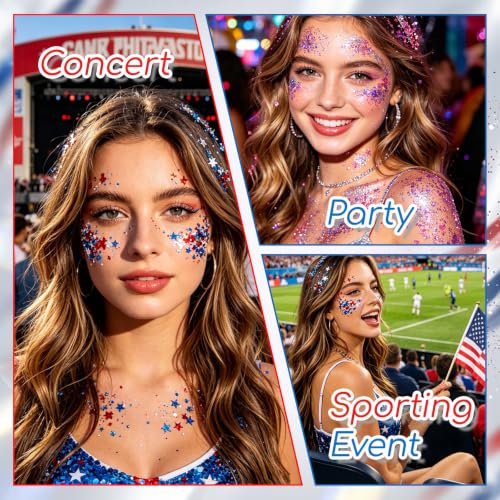Red White Blue Glitter Stick - Waterproof Face Body Makeup (2-Pack)