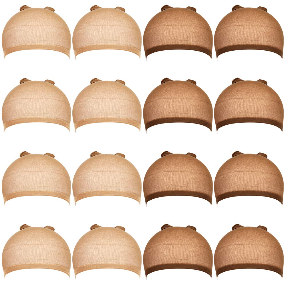 Teenitor 16 Pack Nylon Wig Caps, 8 Pack Brown Stocking Caps & 8 Pack Beige Wigs Caps