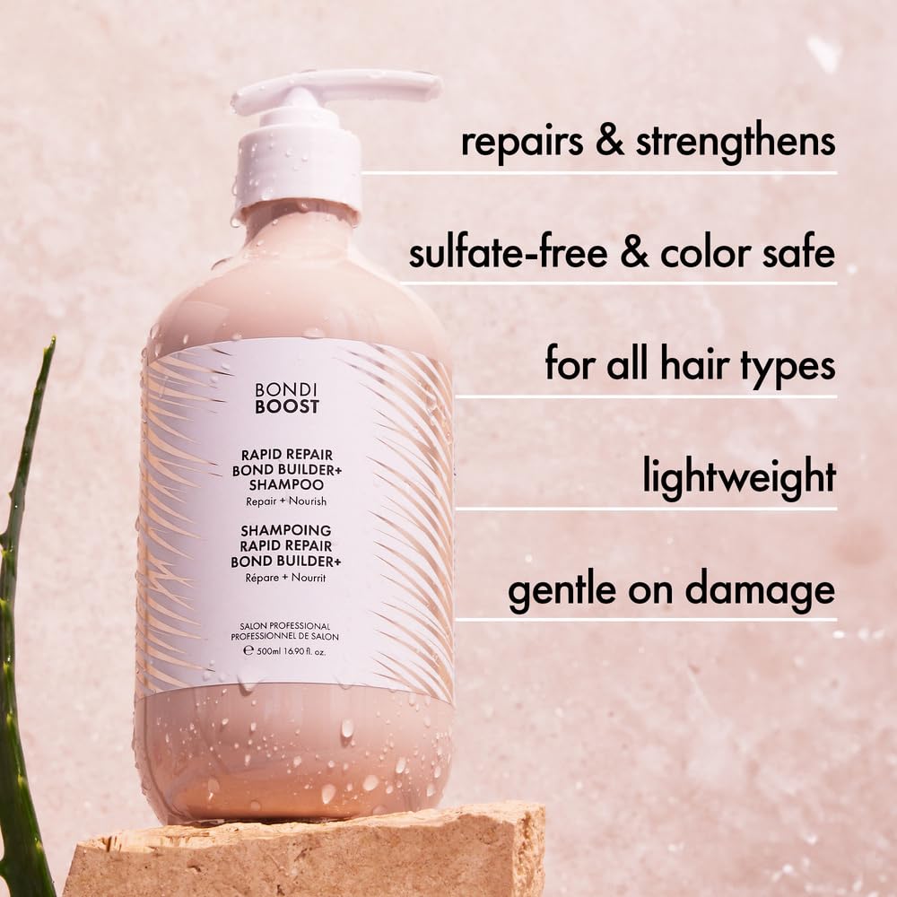 BONDIBOOST Rapid Repair Bond Builder+ Shampoo for Damaged Hair 16.9 Fl Oz- Strengthening Formula for Restoring and Rebuilding Hair - Deep Conditioning and Nourishing Treatment for Healthier Hair