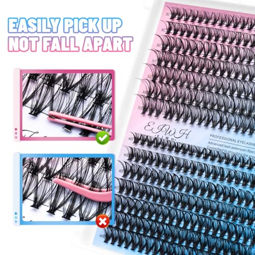 280 Pcs Lash Clusters Kit with Glue, Sealant & Tweezers for Natural Full Eyelash Extensions