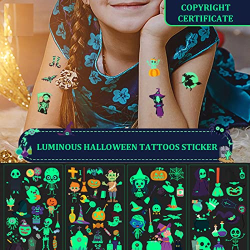 Luminous Halloween Temporary Tattoos for Kids, 360Pcs Halloween Cosplay Face Fake Tattoos, Glow In The Dark Tattoos for Adults, Holiday Party Favor Prizes Goody Bag Stuffers, Body Stickers Decorations