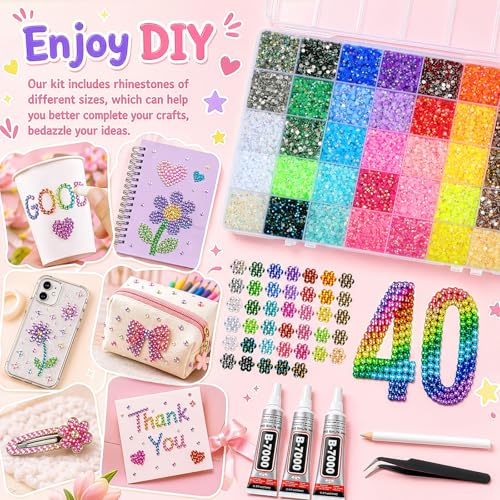 3mm Flatback Rhinestones Bedazzling Kit - 40000 Pcs, 40 Colors